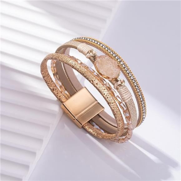 Boho Leather Wrap Bracelets Bohemian Crystal Bracelets Trendy Layered Bracelet - Picture 6 of 7